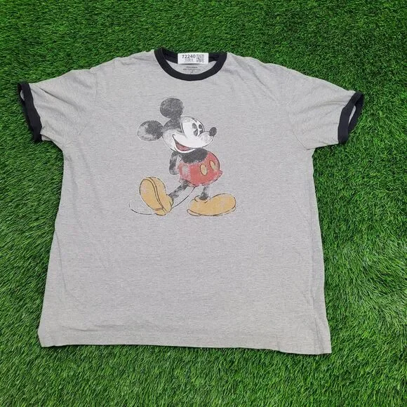 Disney Mickey-Mouse Ringer Shirt Womens Large 22x26 Gray - Picture 1 of 13